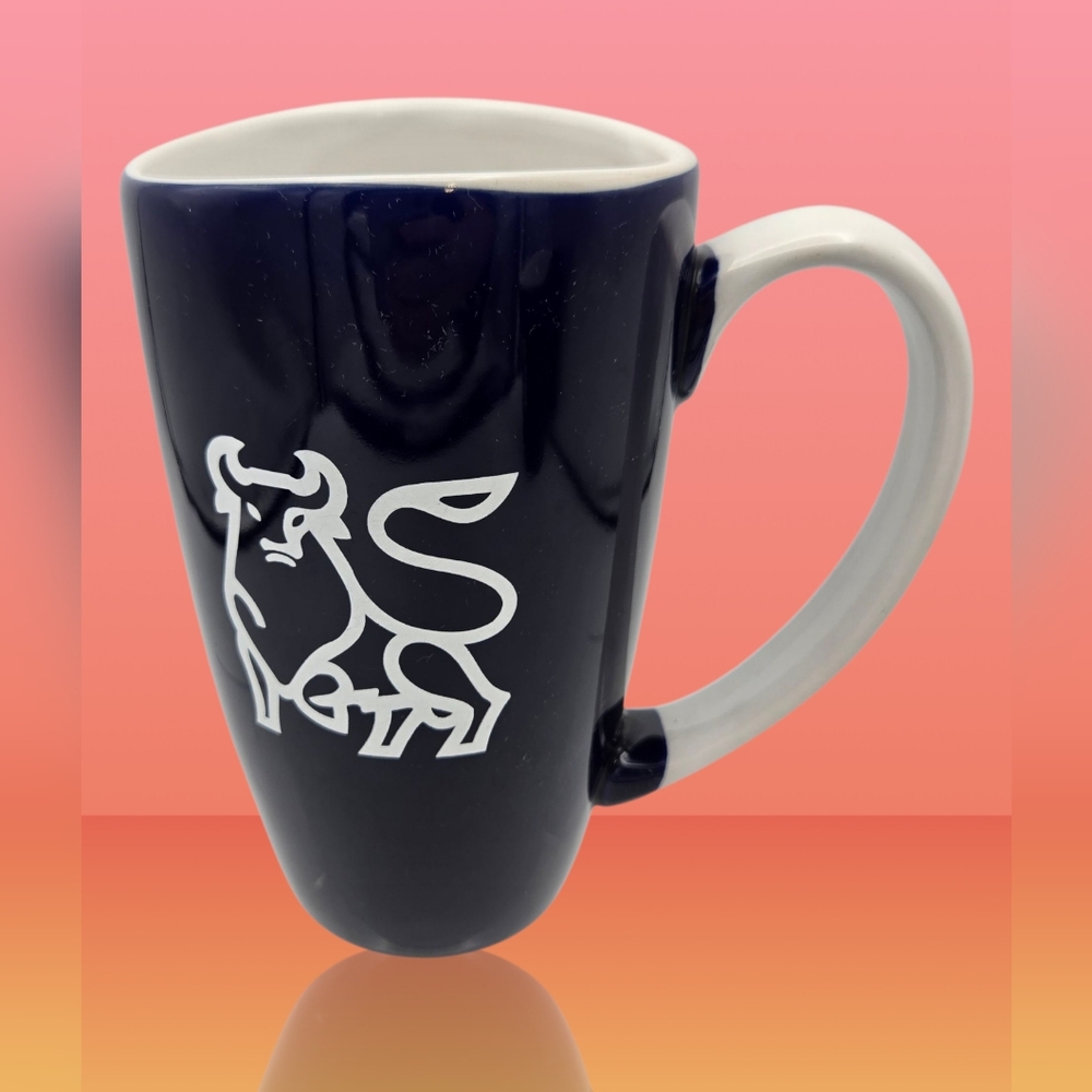 Merrill Lynch Bull Logo Wall Street Blue Tall Ceramic Coffee Mug Cup